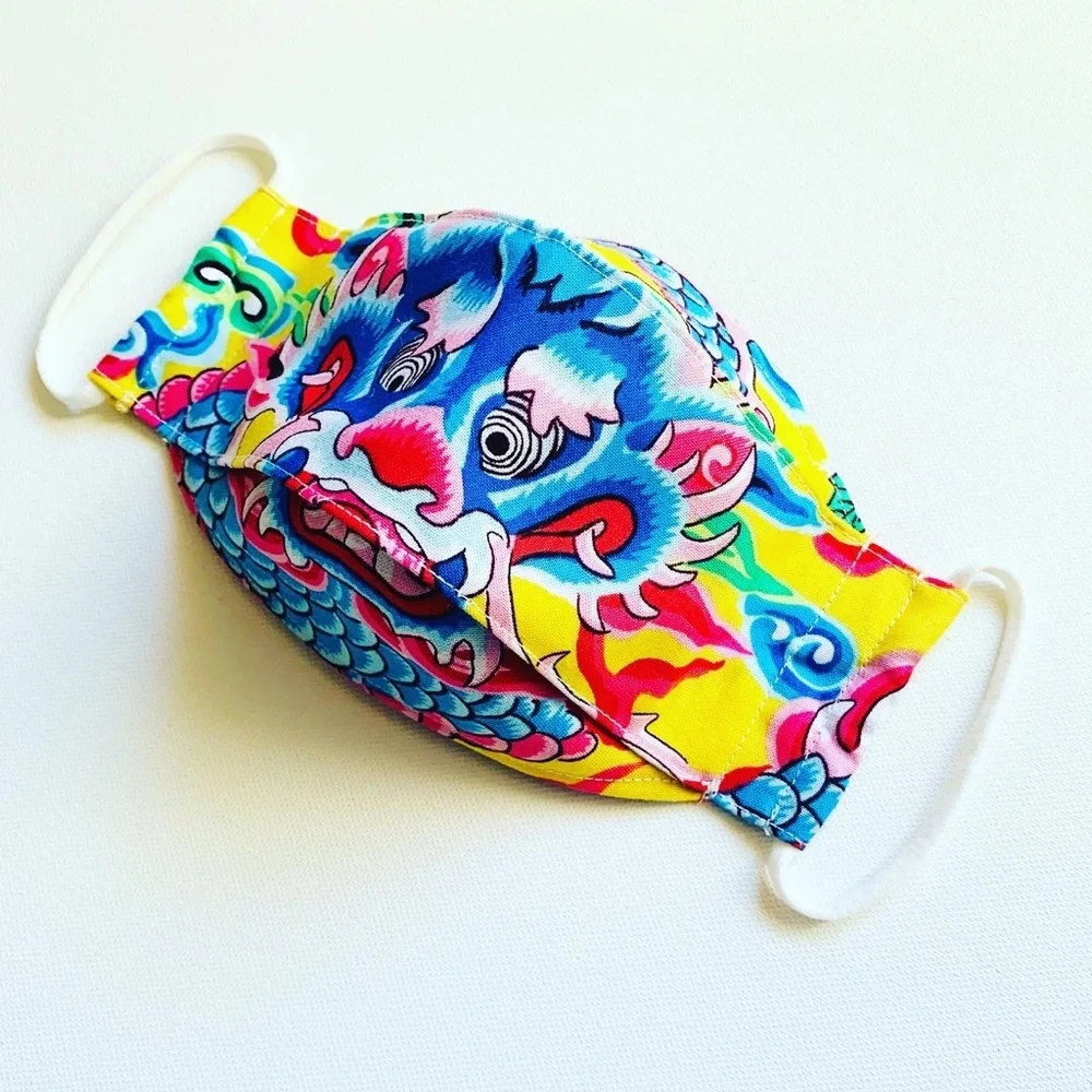 NEW Handmade Yellow Dragon Print 3D Face Mask
